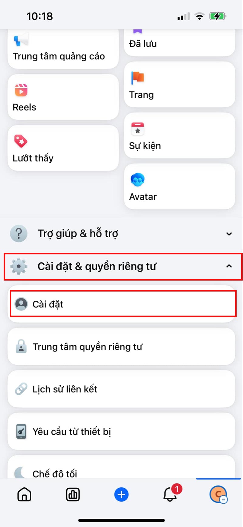 Chọn Cài đặt