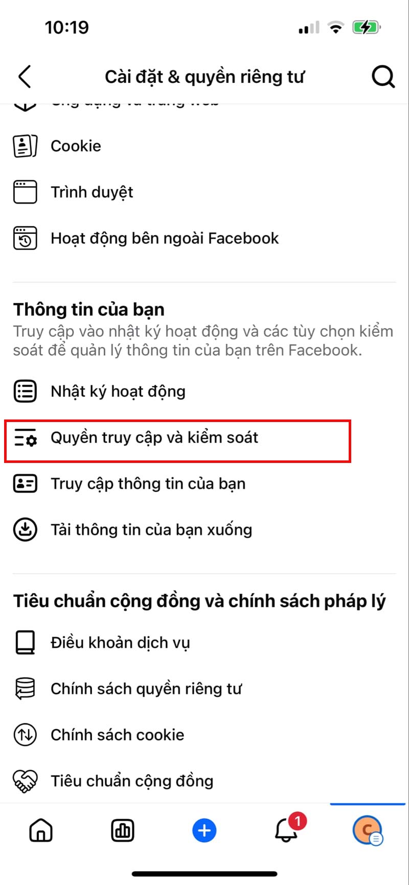 Chọn Quyền truy cập và Kiểm soát