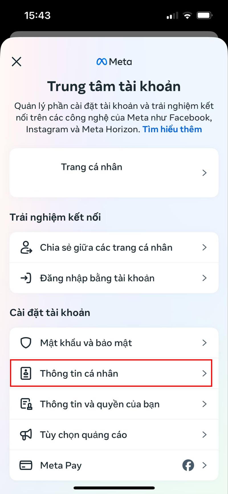 Chọn Thông tin cá nhân