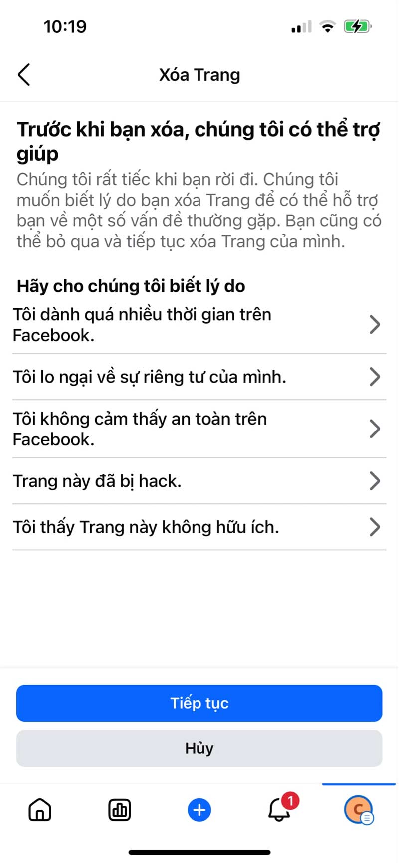 Chọn Tiếp tục