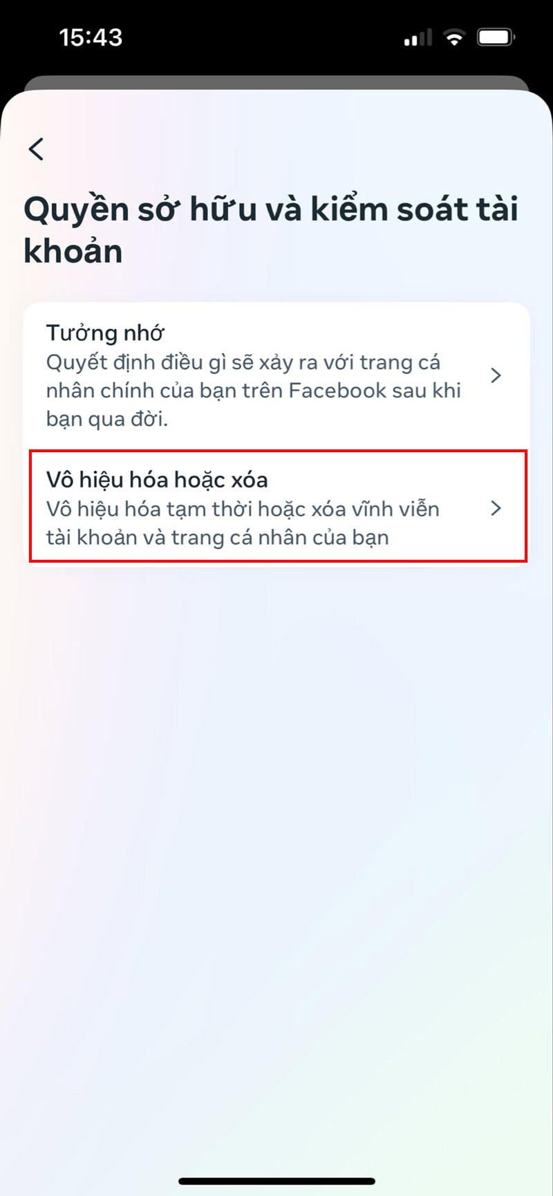 Chọn Vô hiệu hóa hoặc xóa