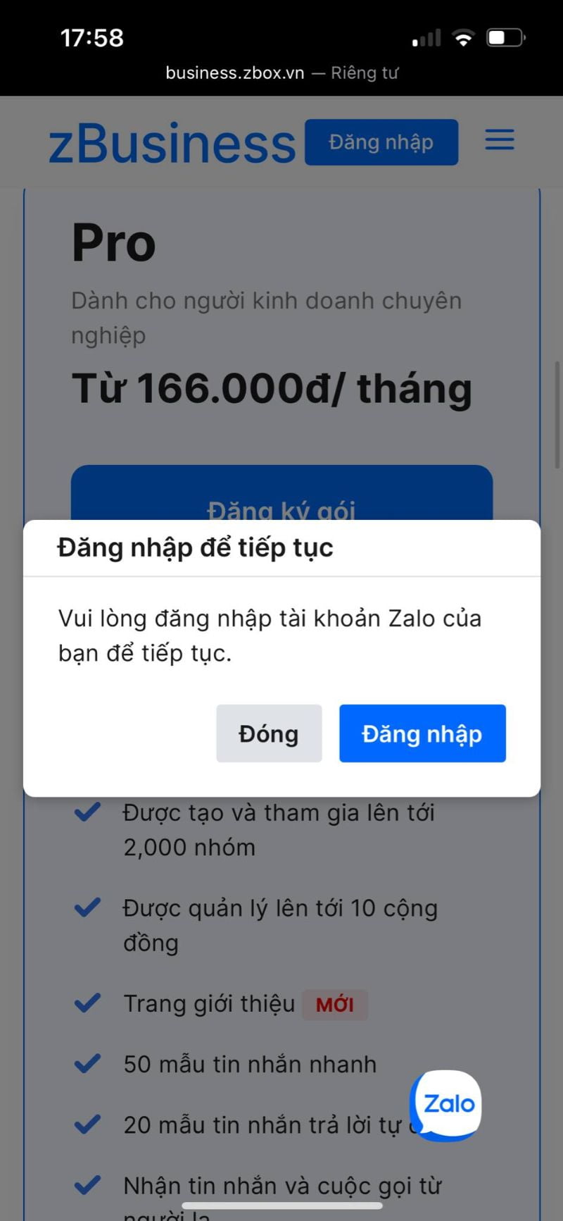 Chọn Đăng nhập để tiếp tục