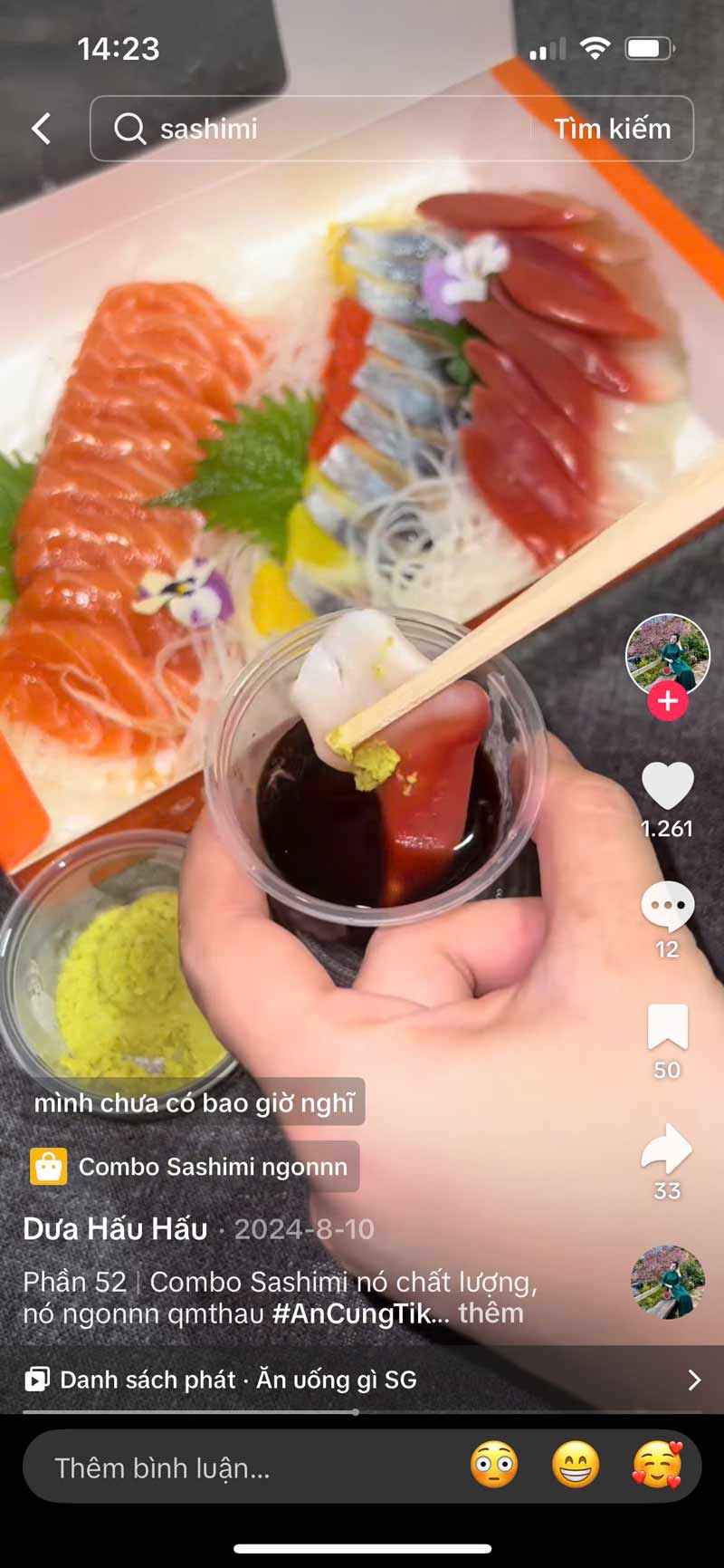 KOC Dưa Hấu Hấu giới thiệu món sashimi của Đảo Hải Sản