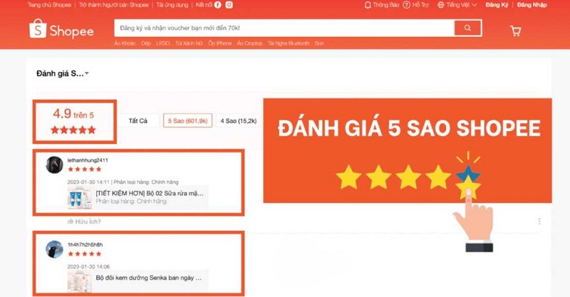 Các cách tăng đánh giá 5 sao Shopee an toàn, hiệu quả